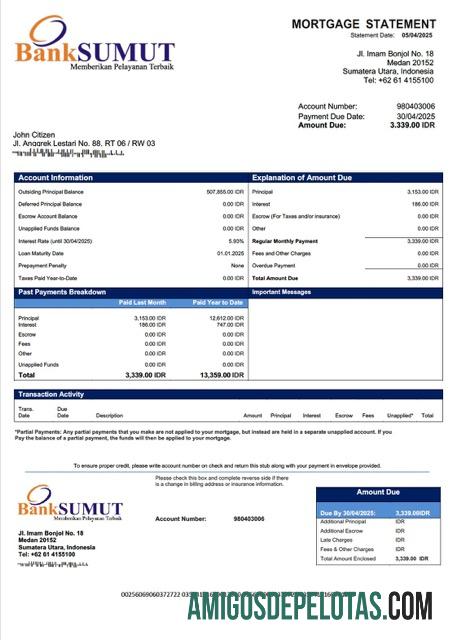 imprimível Modelo Word e PDF de declaração de hipoteca do Banco da Indonésia Sumut